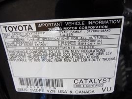 2003 TOYOTA TACOMA SR5 BLACK XTRA CAB 3.4L AT 4WD Z17751